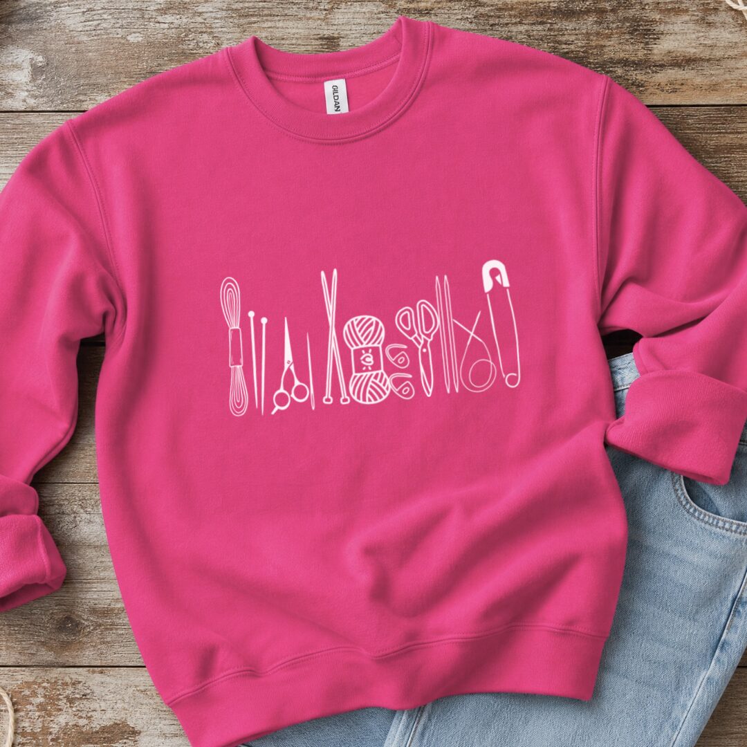 Knitting Tools Sweatshirt Bright Pink t-shirt