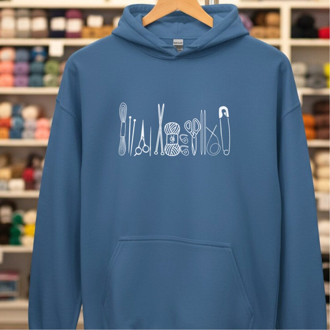 Knitting Tools Hoodie Indigo Blue t-shirt