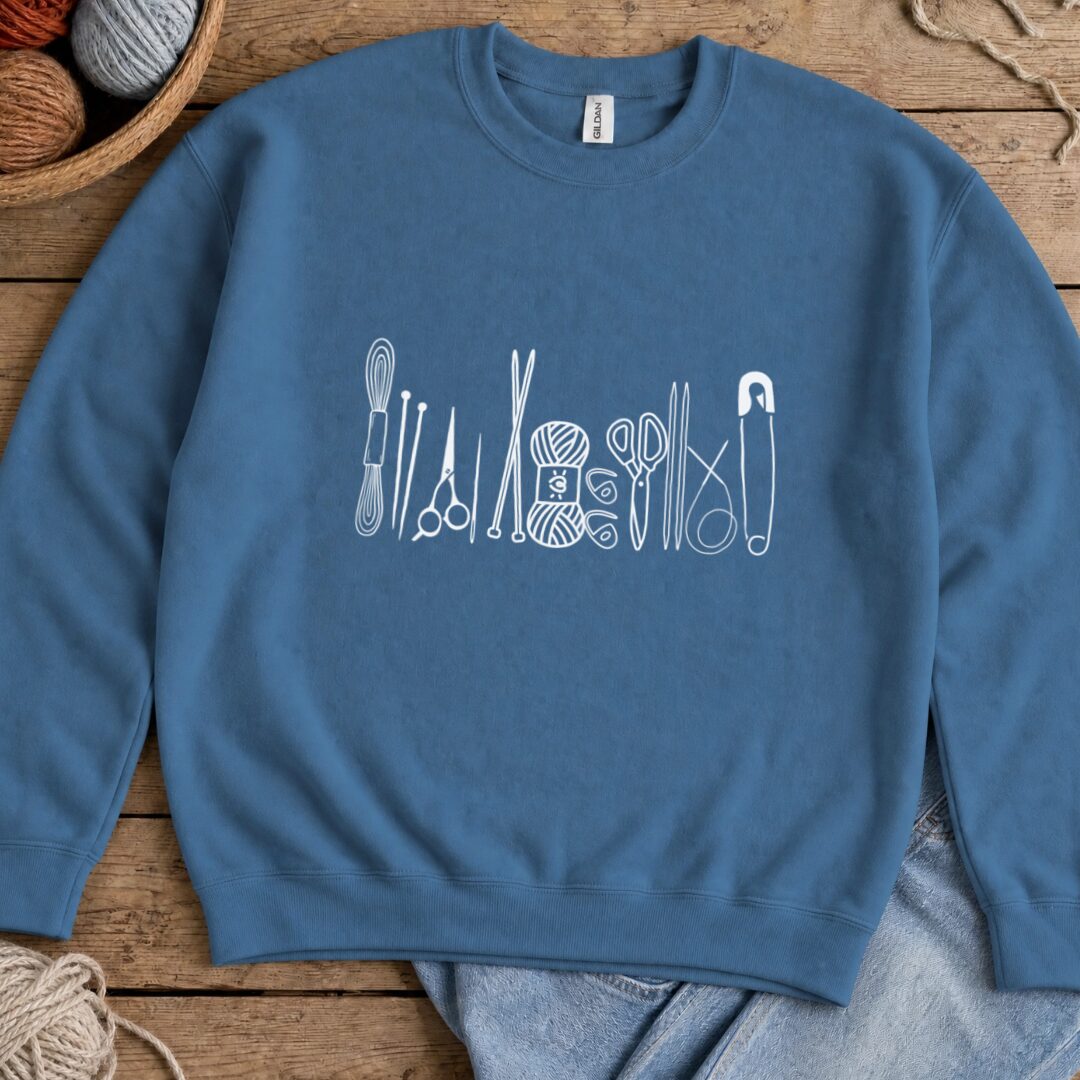Knitting Tools Sweatshirt Indigo Blue t-shirt