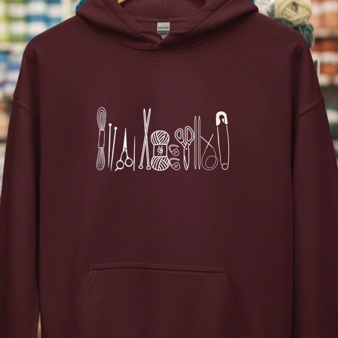 Knitting Tools Hoodie Maroon t-shirt