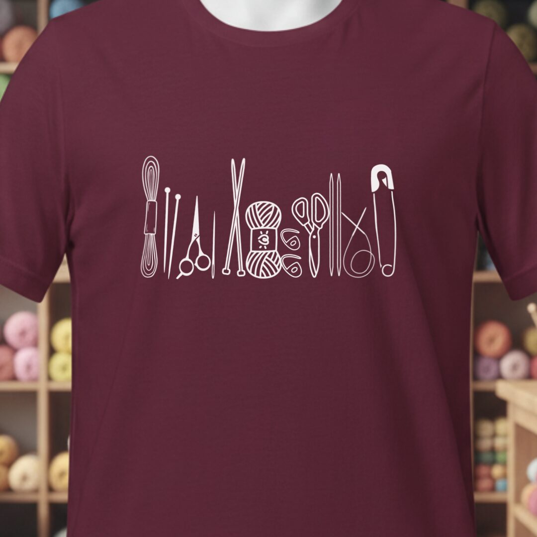 Knitting Tools T-Shirt Maroon t-shirt