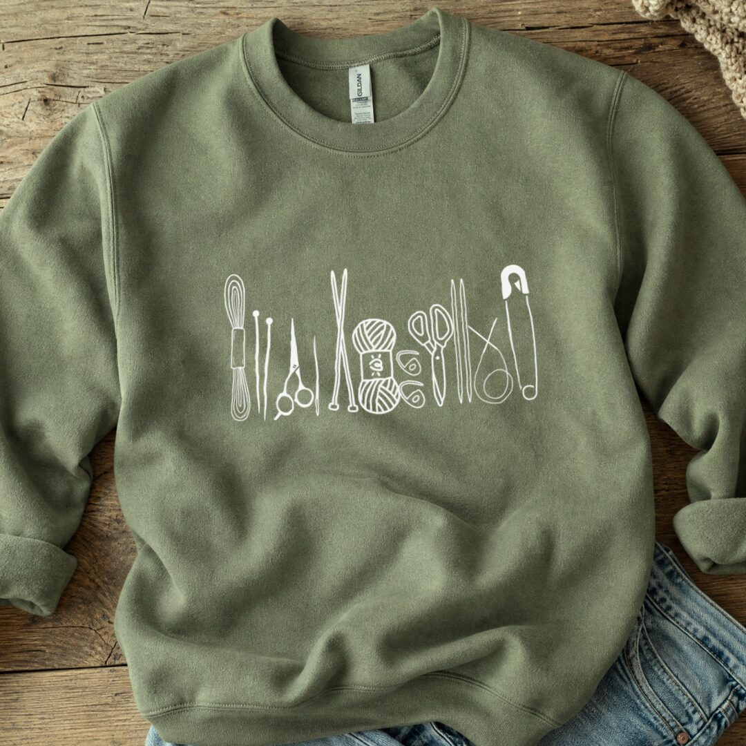 Knitting Tools Sweatshirt Military Green t-shirt