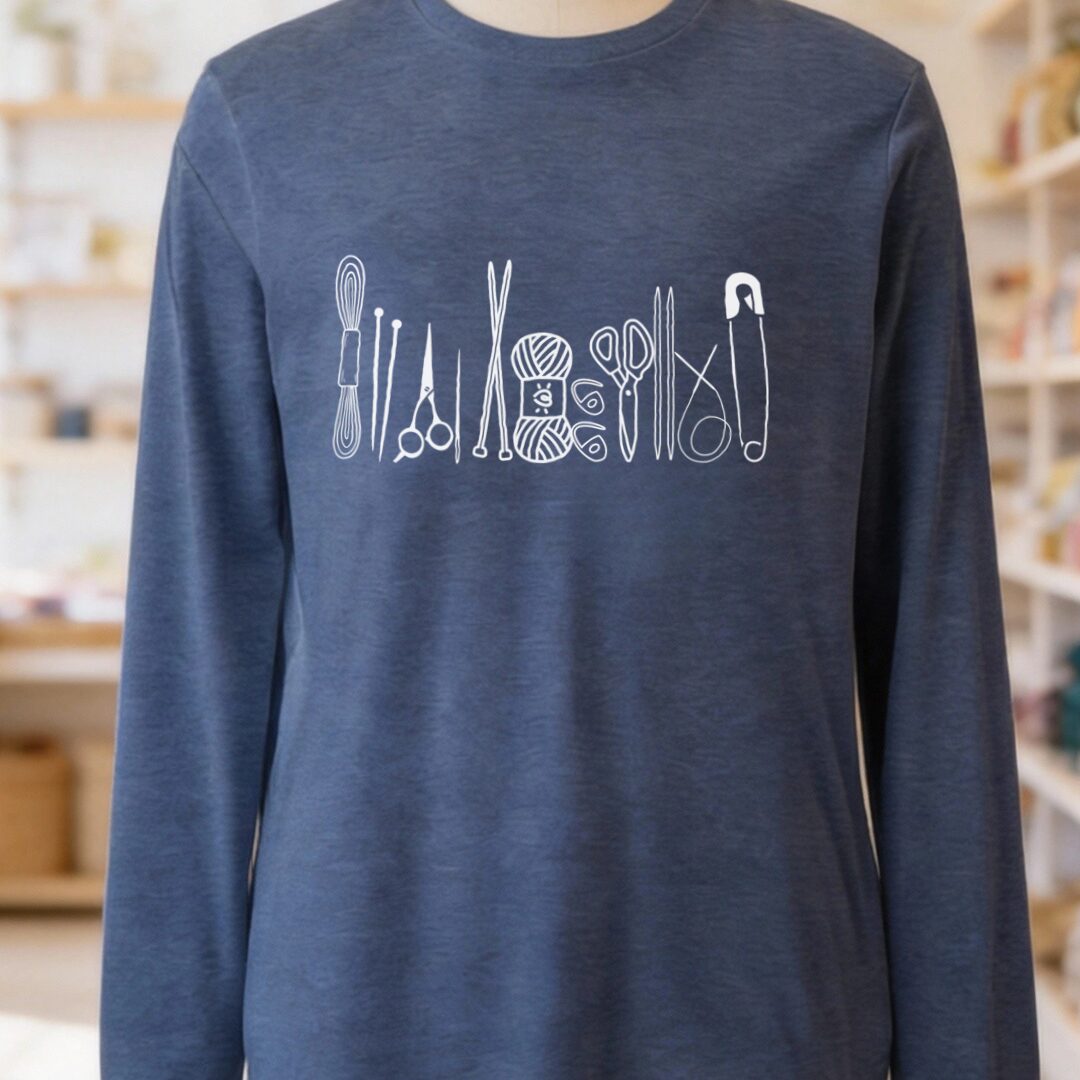 Knitting Tools Long Sleeve Tee Navy t-shirt
