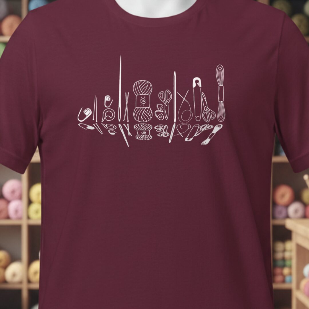 Knitting Tools Skyline T-Shirt Maroon t-shirt