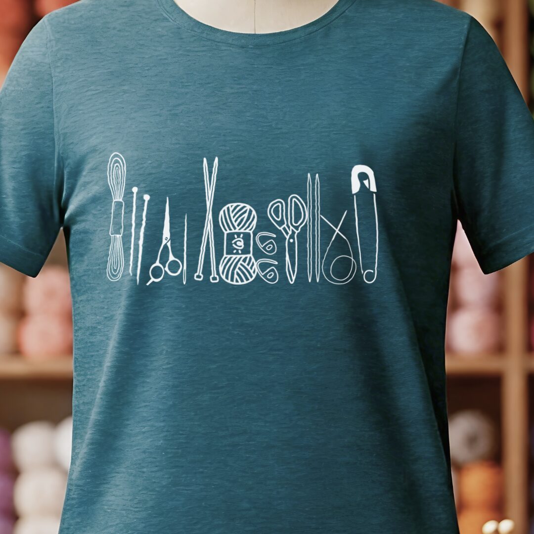 Knitting Tools T-Shirt Teal Blue t-shirt
