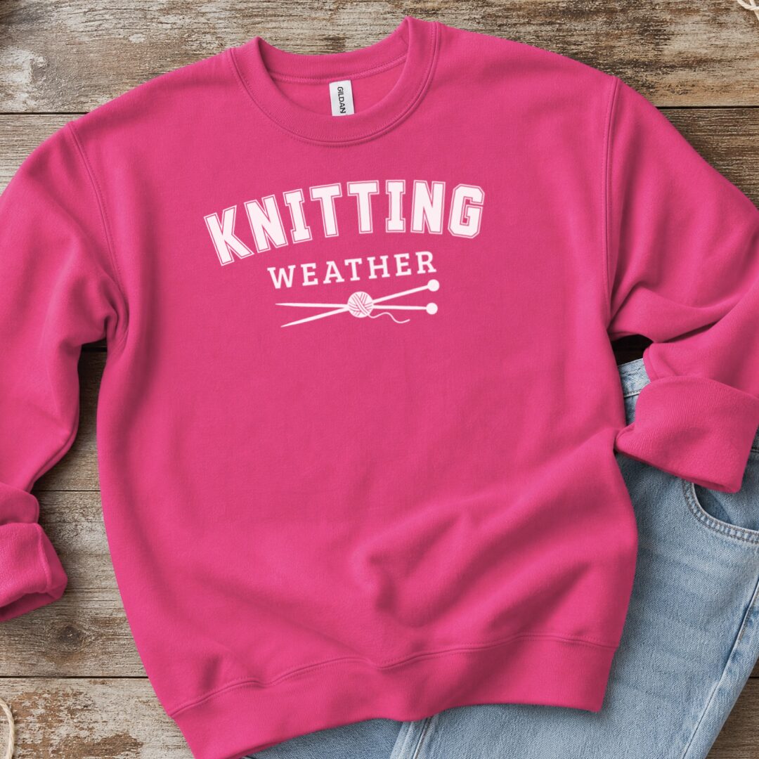 Knitting Weather Sweatshirt Bright Pink t-shirt