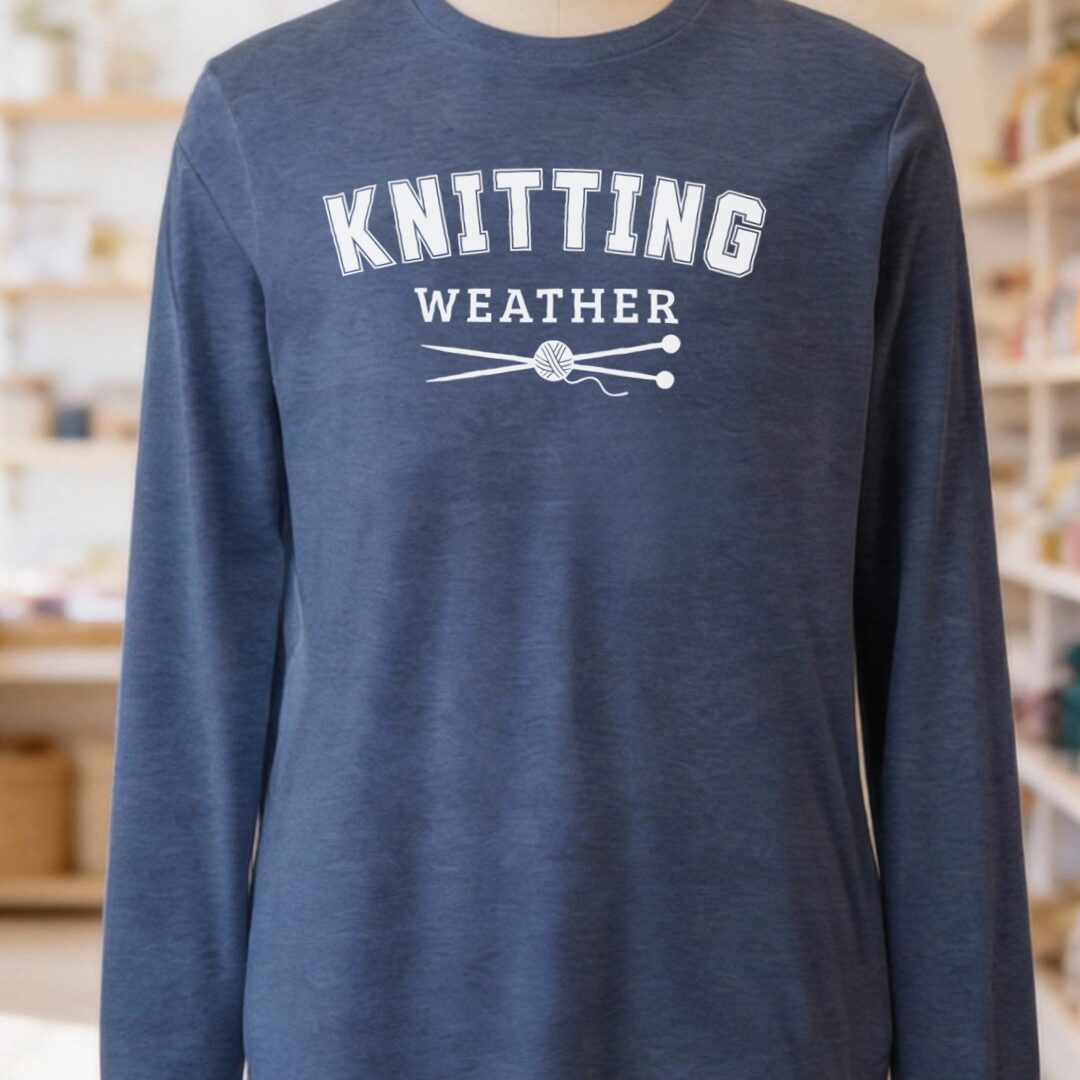 Knitting Weather Long Sleeve Tee Heather Navy t-shirt