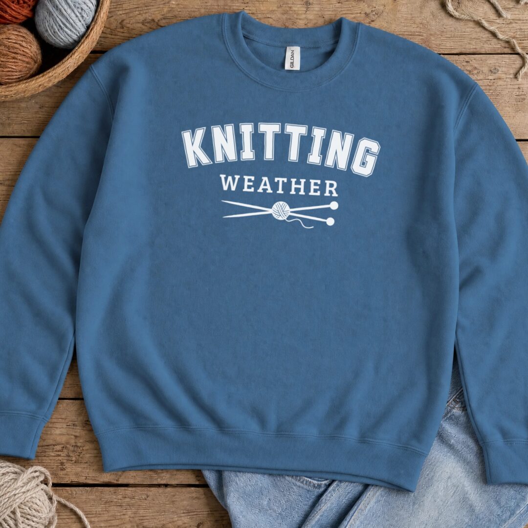Knitting Weather Sweatshirt Indigo Blue t-shirt