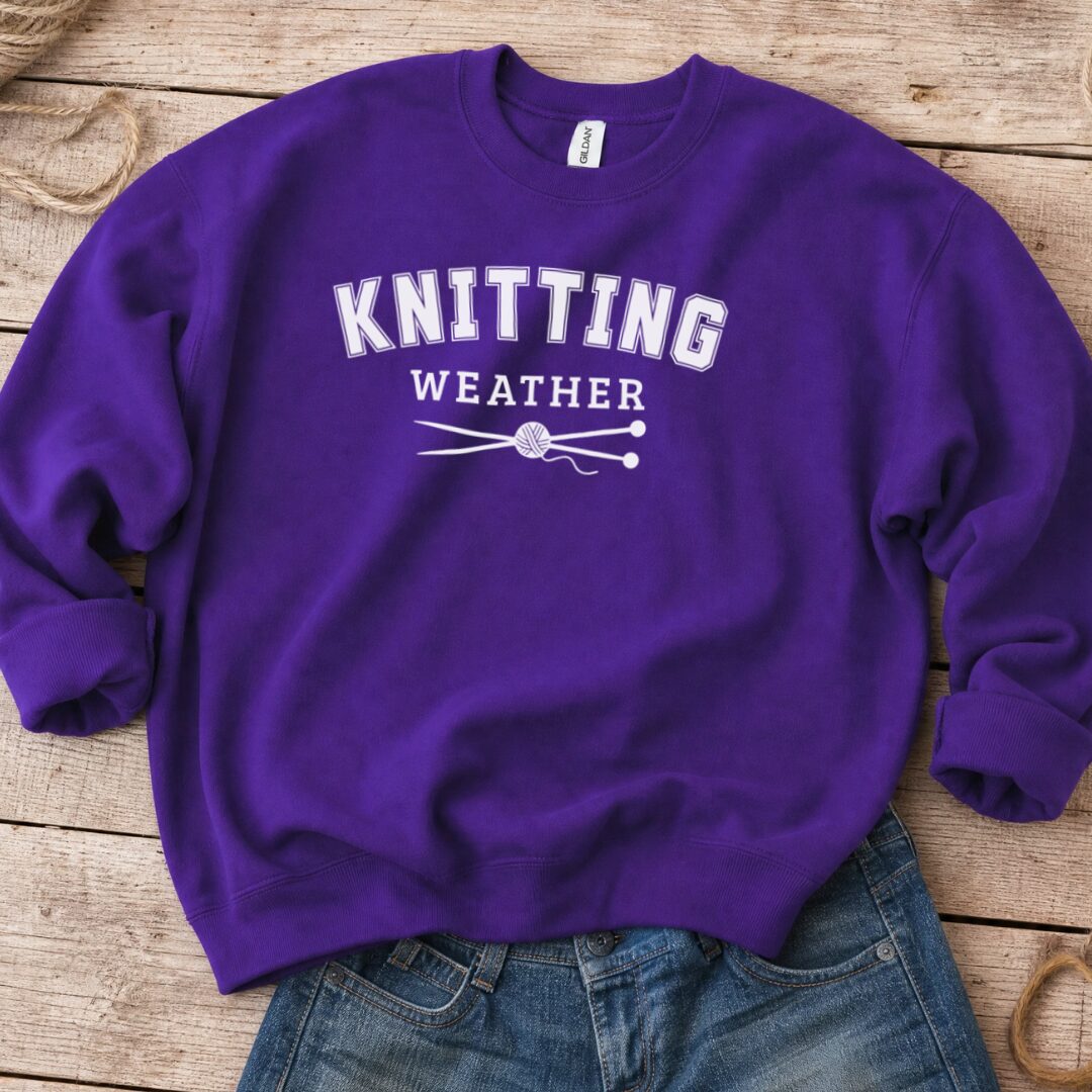 Knitting Weather Sweatshirt Purple t-shirt