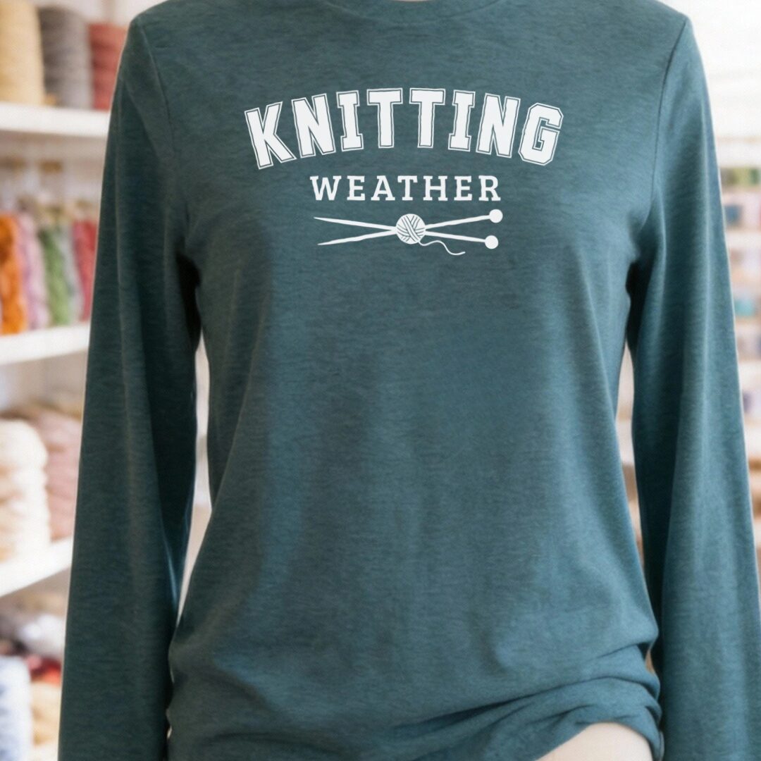 Knitting Weather Long Sleeve Tee Heather Deep Teal t-shirt