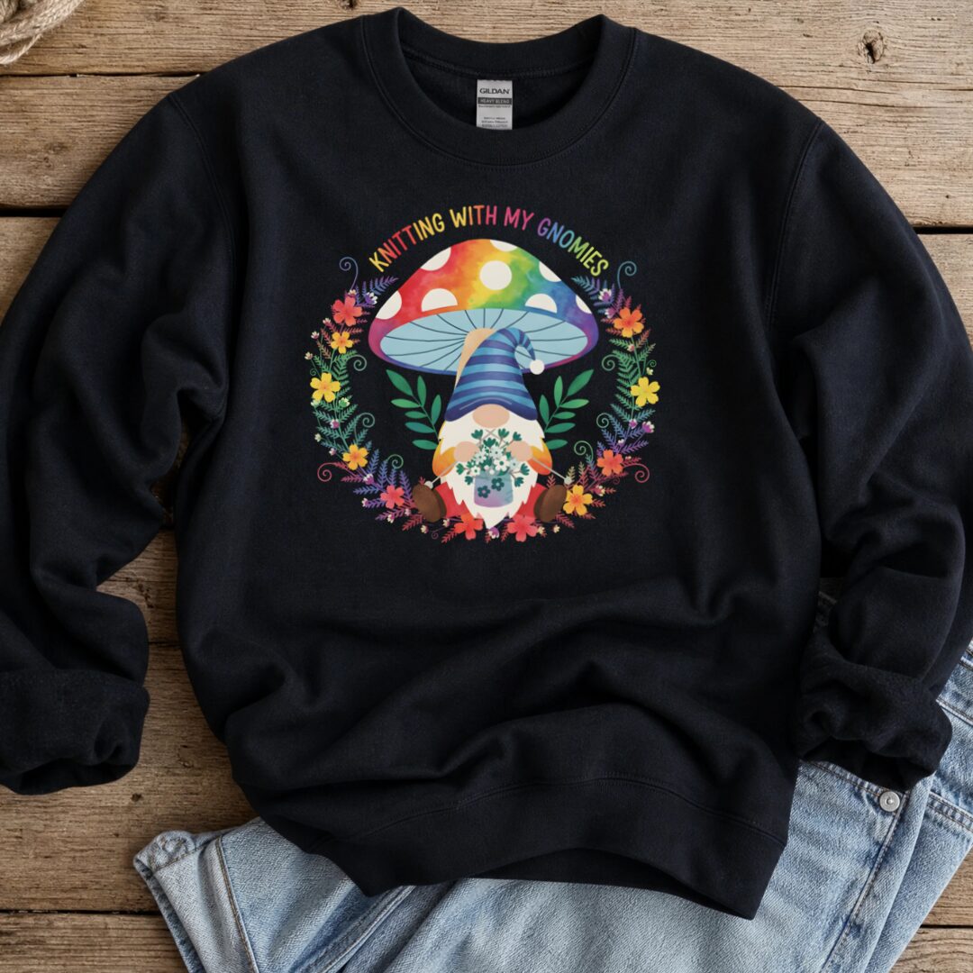 Knitting With My Gnomies Sweatshirt Black t-shirt