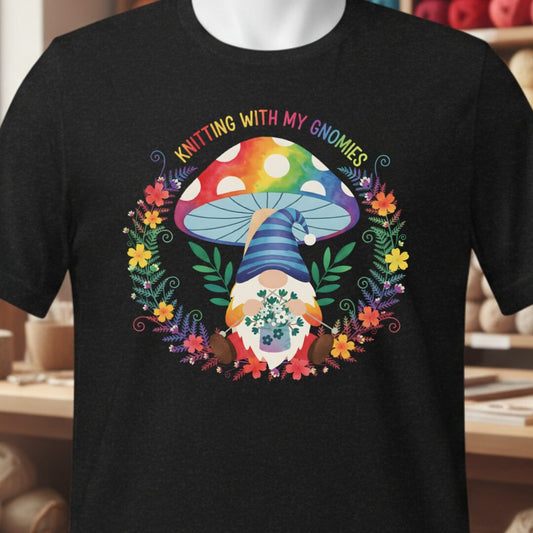 Knitting With My Gnomies T-Shirt Black t-shirt