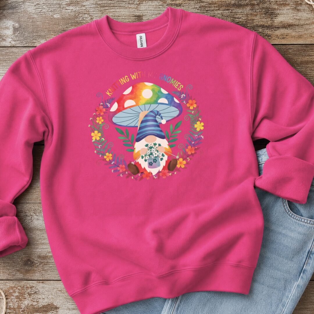 Knitting With My Gnomies Sweatshirt Bright Pink t-shirt