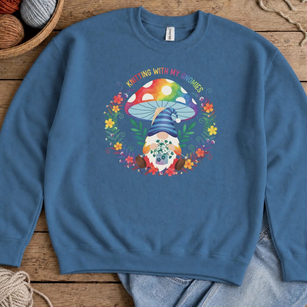 Knitting With My Gnomies Sweatshirt Indigo Blue t-shirt