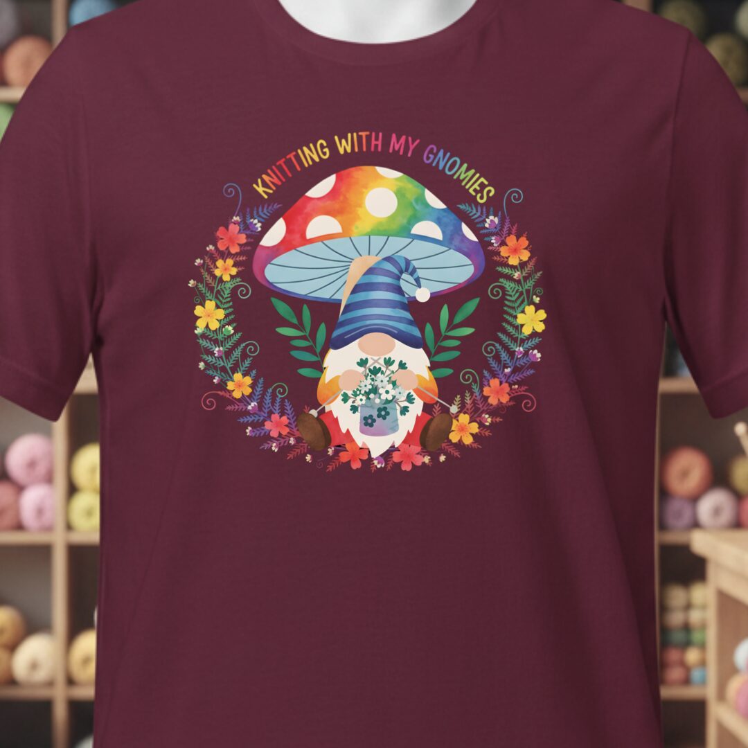Knitting With My Gnomies T-Shirt Maroon t-shirt