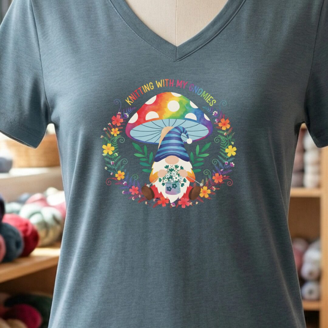 Knitting With My Gnomies V-Neck T-Shirt Slate t-shirt