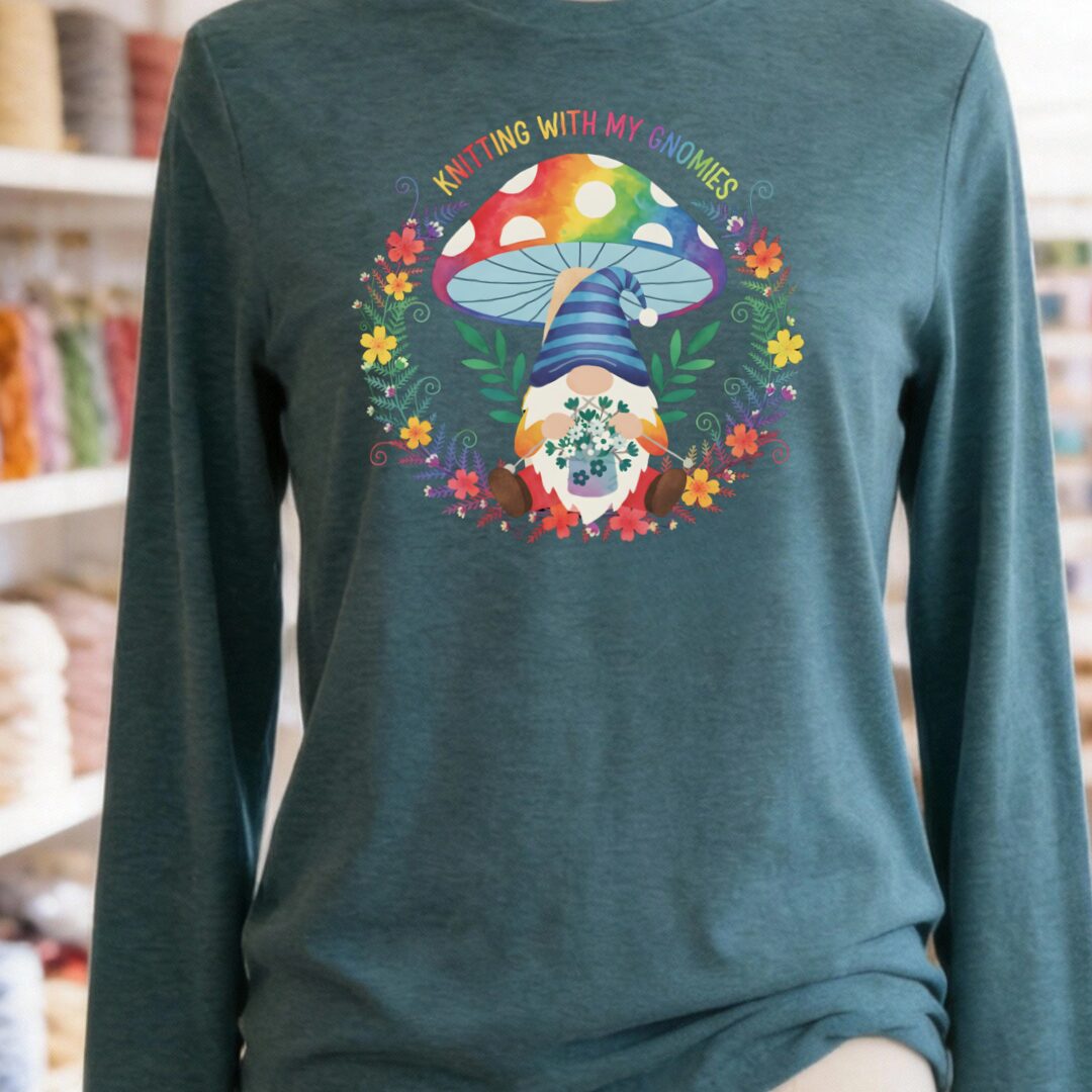 Knitting With My Gnomies Long Sleeve Tee Deep Teal t-shirt