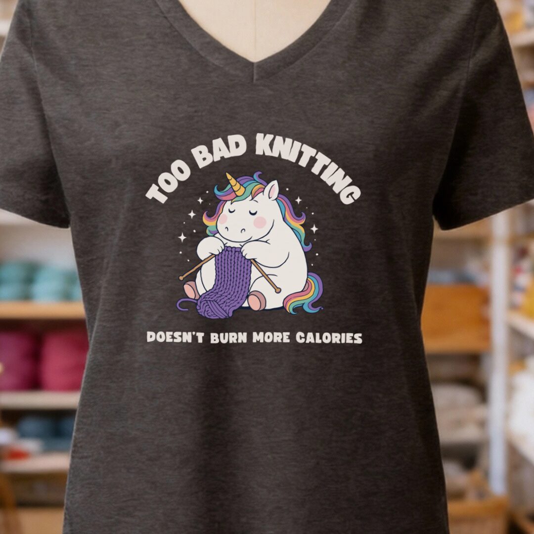 Knitting and Calories V-Neck T-Shirt Dark Grey t-shirt