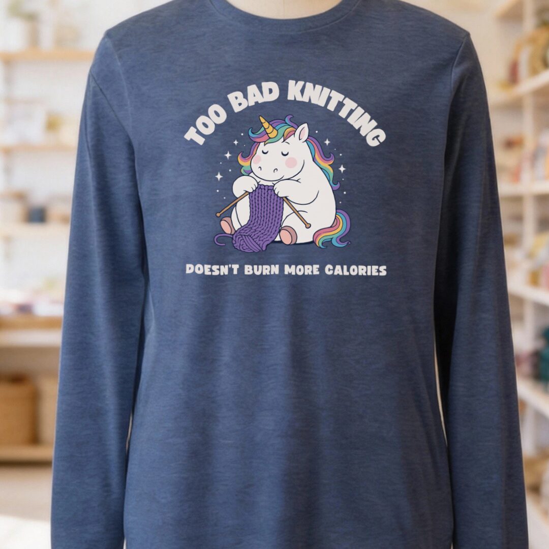 Knitting and Calories Long Sleeve Tee Navy t-shirt
