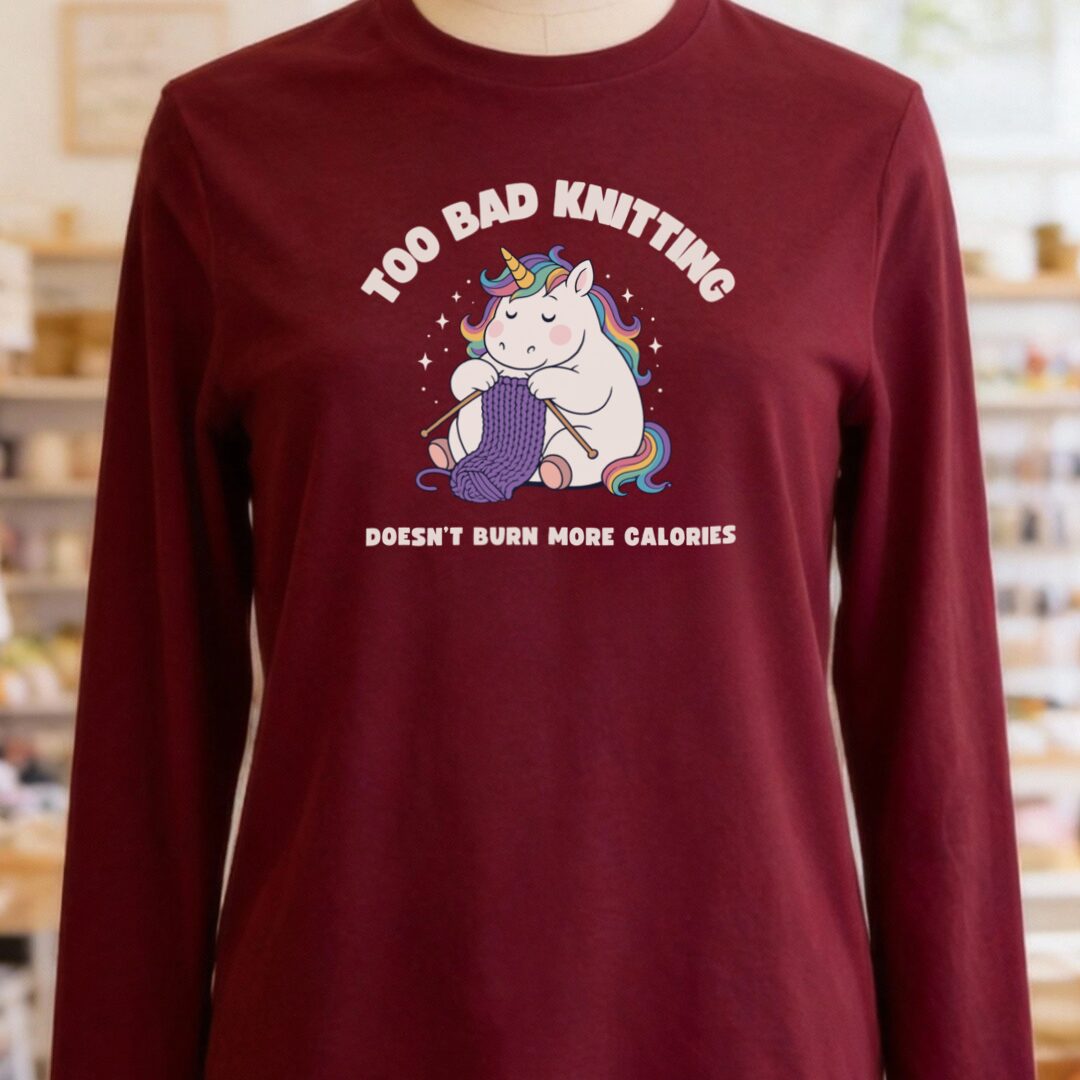 Knitting and Calories Long Sleeve Tee Maroon t-shirt
