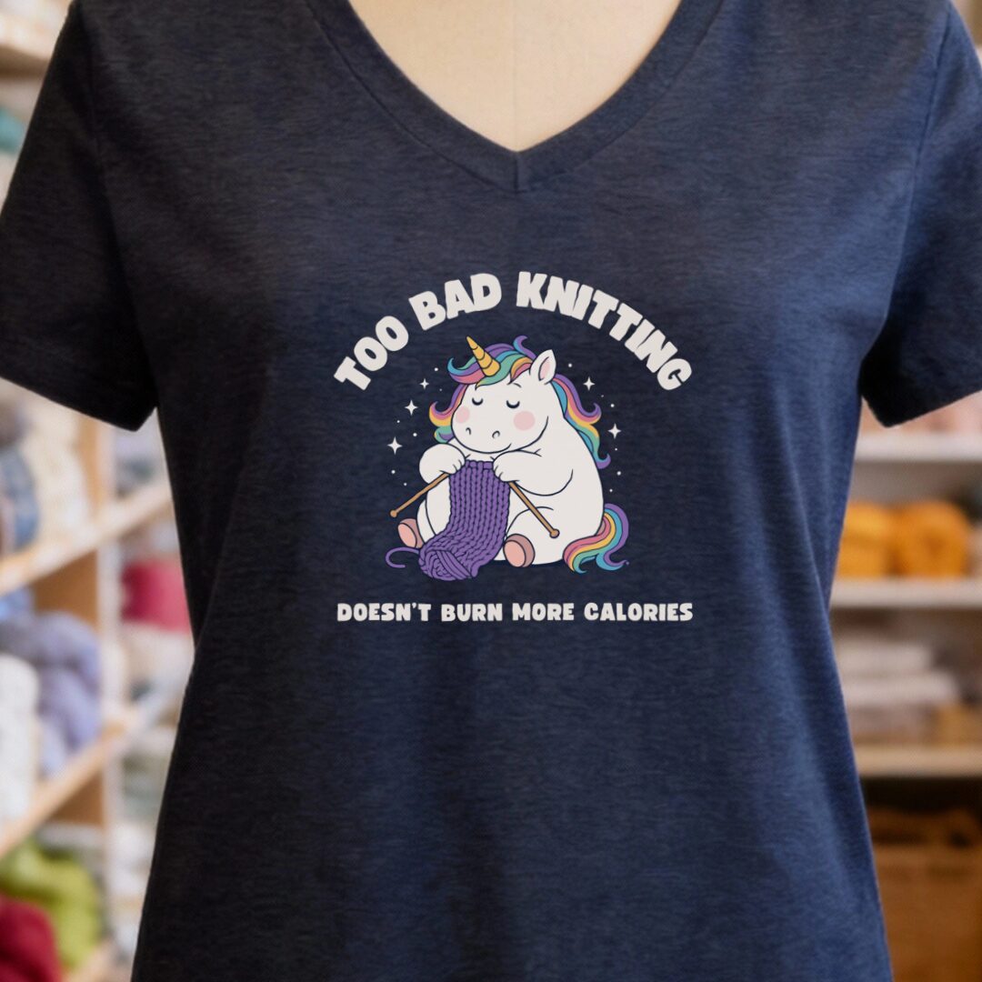 Knitting and Calories V-Neck T-Shirt Navy t-shirt