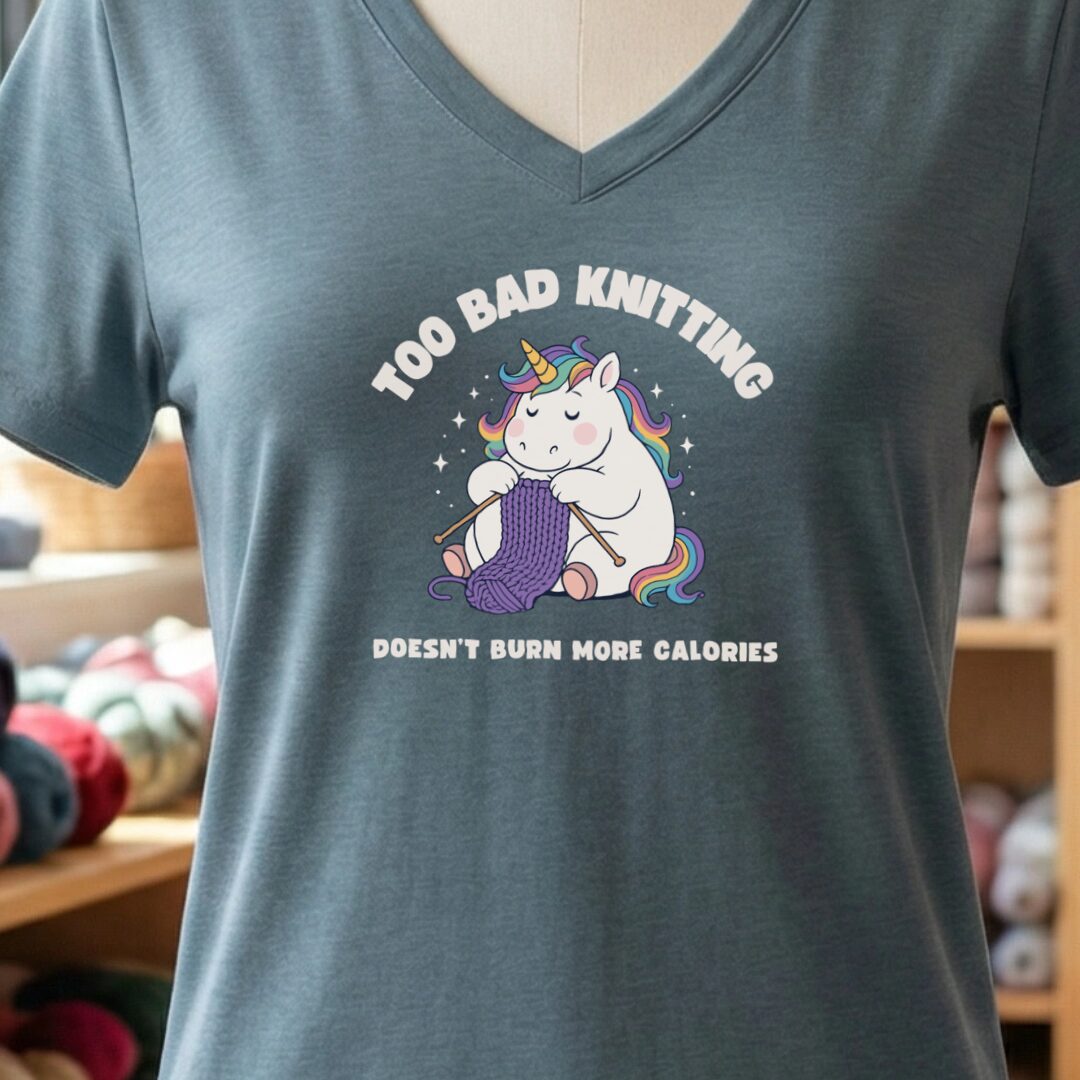 Knitting and Calories V-Neck T-Shirt Slate t-shirt