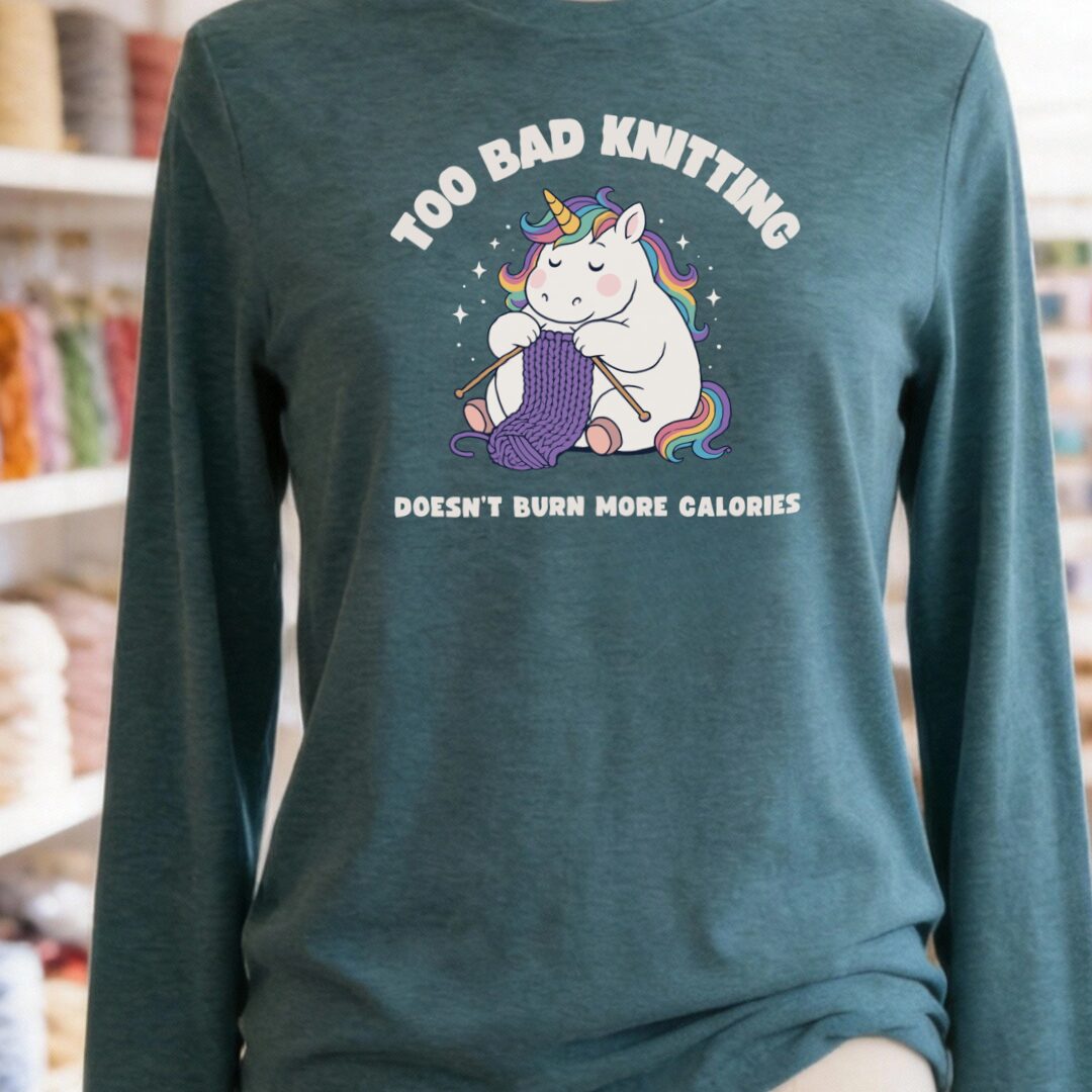 Knitting and Calories Teal Blue Long Sleeve Tee.jpg
