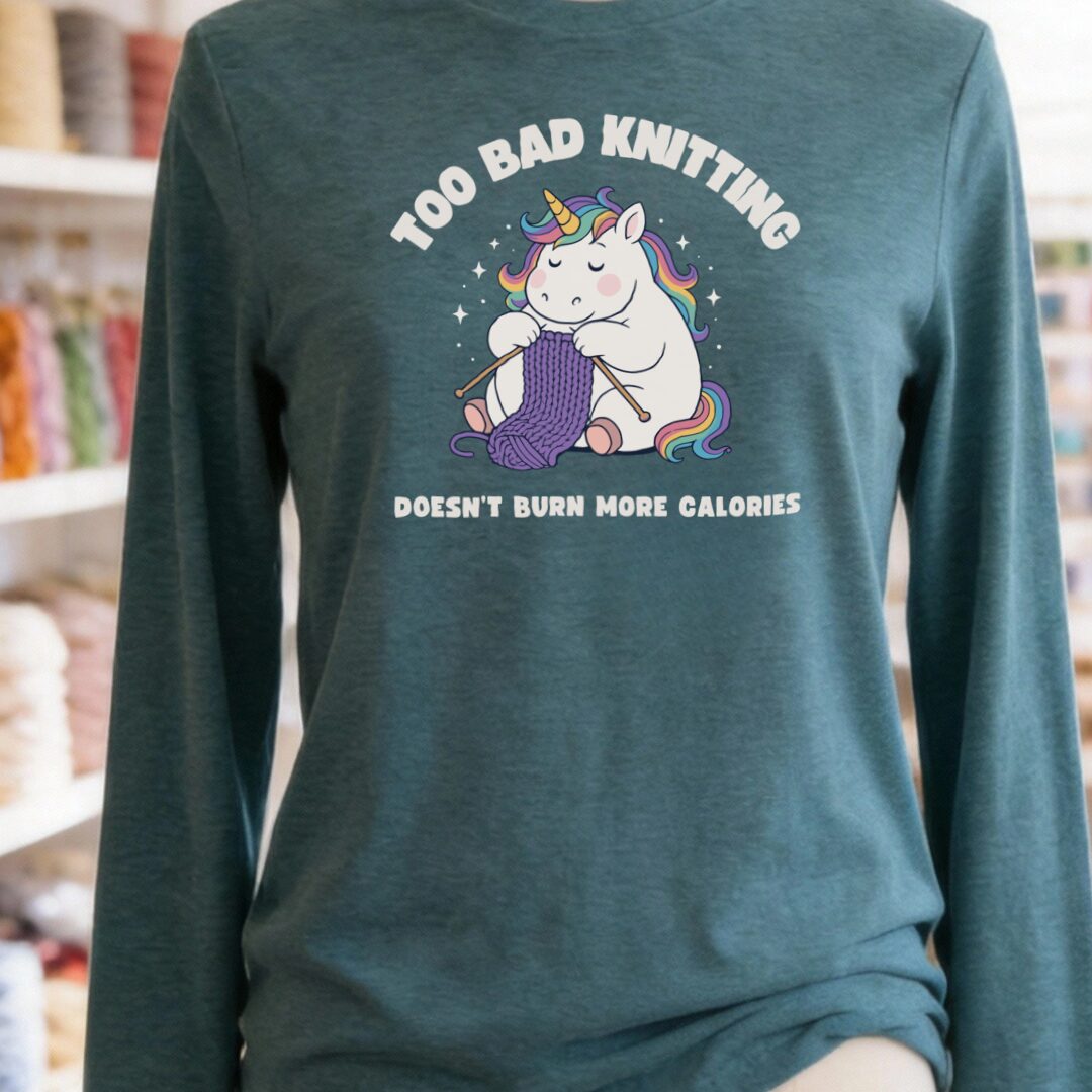 Knitting and Calories Long Sleeve Tee Teal Blue t-shirt