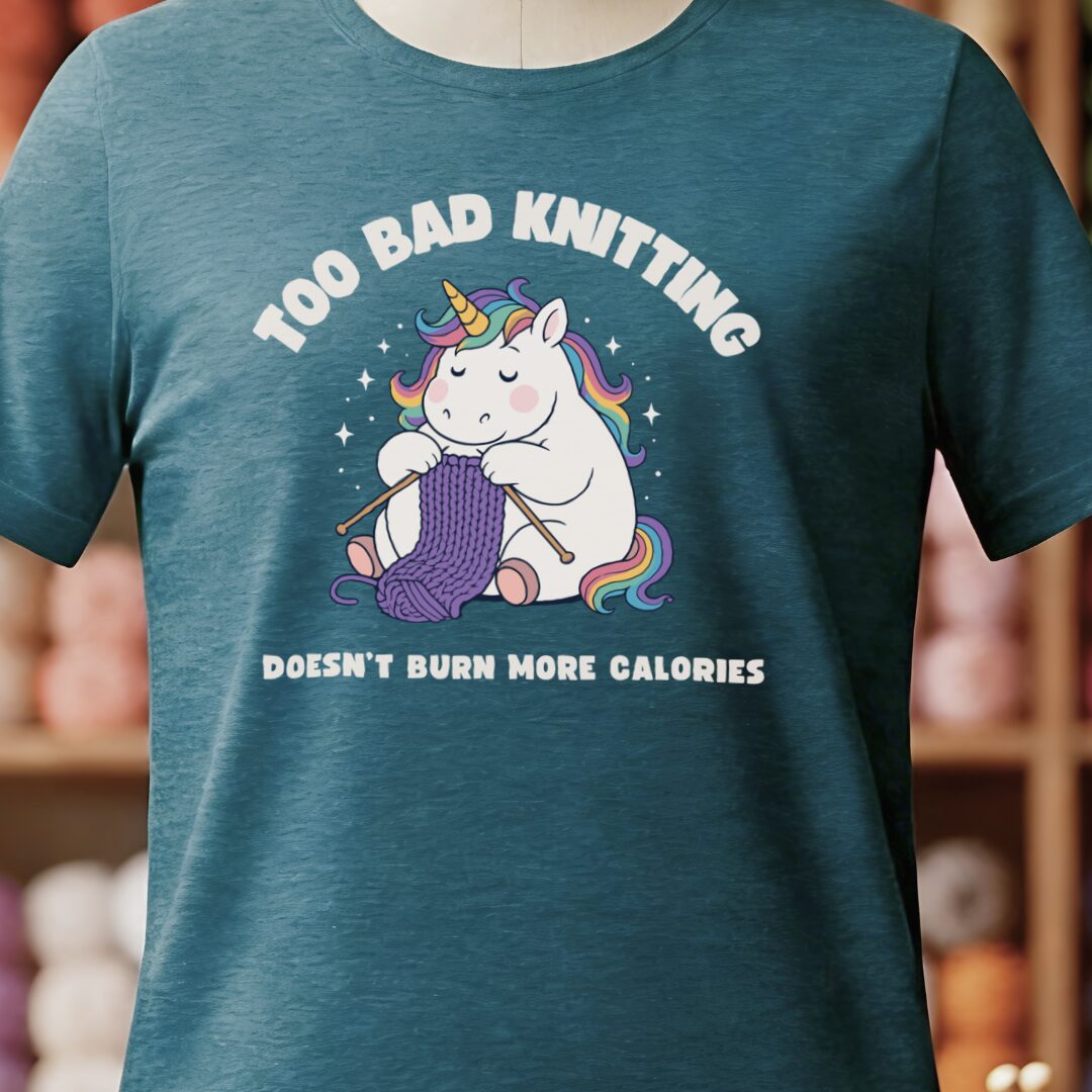 Knitting and Calories Teal Blue T-Shirt.jpg