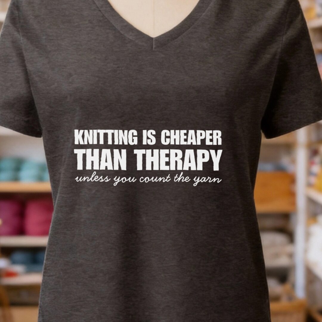 Knitting is Cheaper V-Neck T-Shirt Dark Grey t-shirt