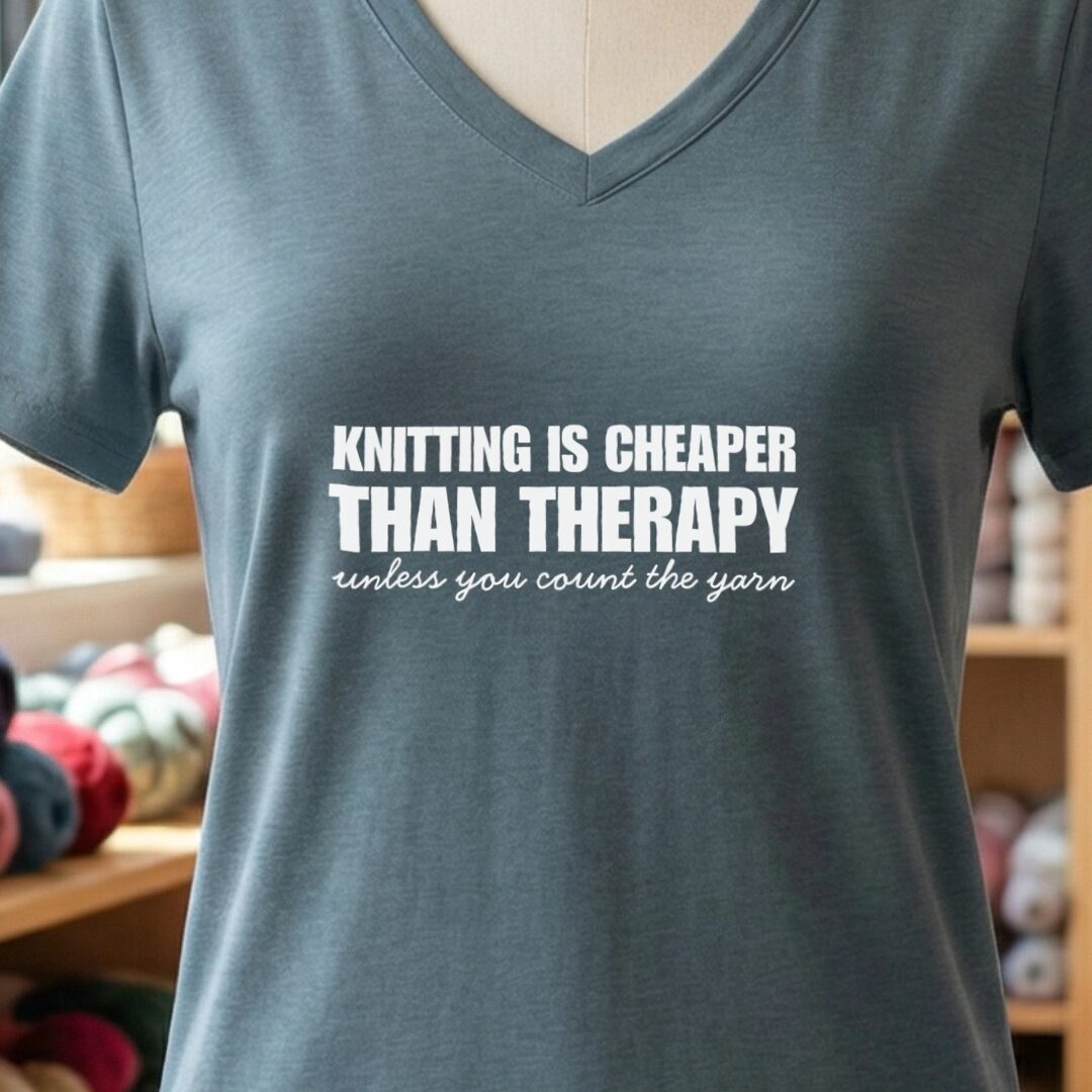 Knitting is Cheaper V-Neck T-Shirt Slate t-shirt
