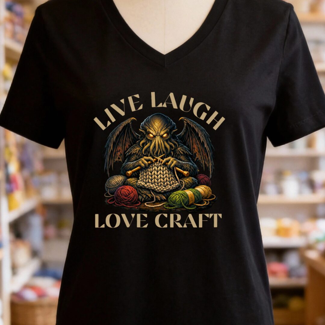 Live Laugh Lovecraft V-Neck T-Shirt Black t-shirt