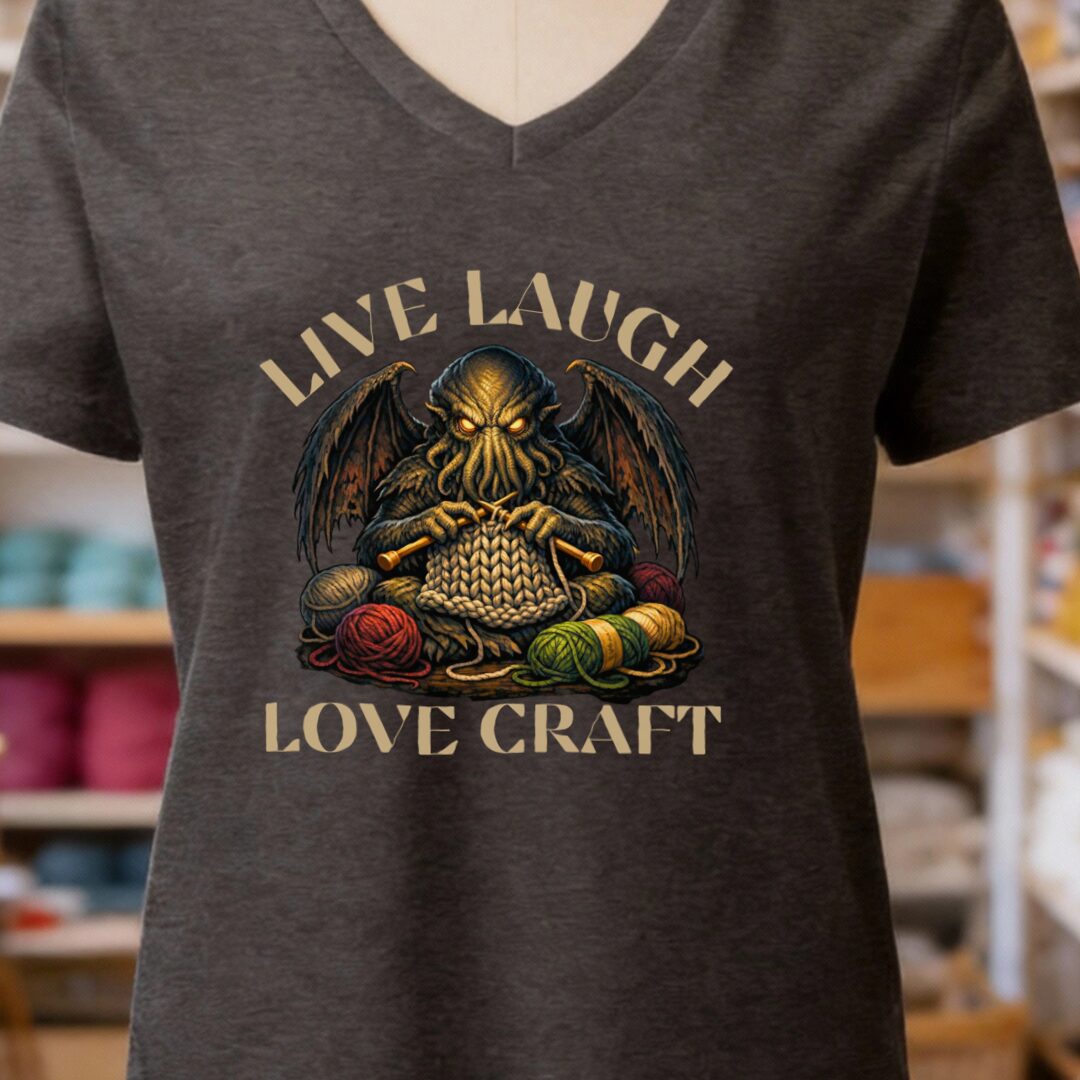Live Laugh Lovecraft V-Neck T-Shirt Dark Grey t-shirt