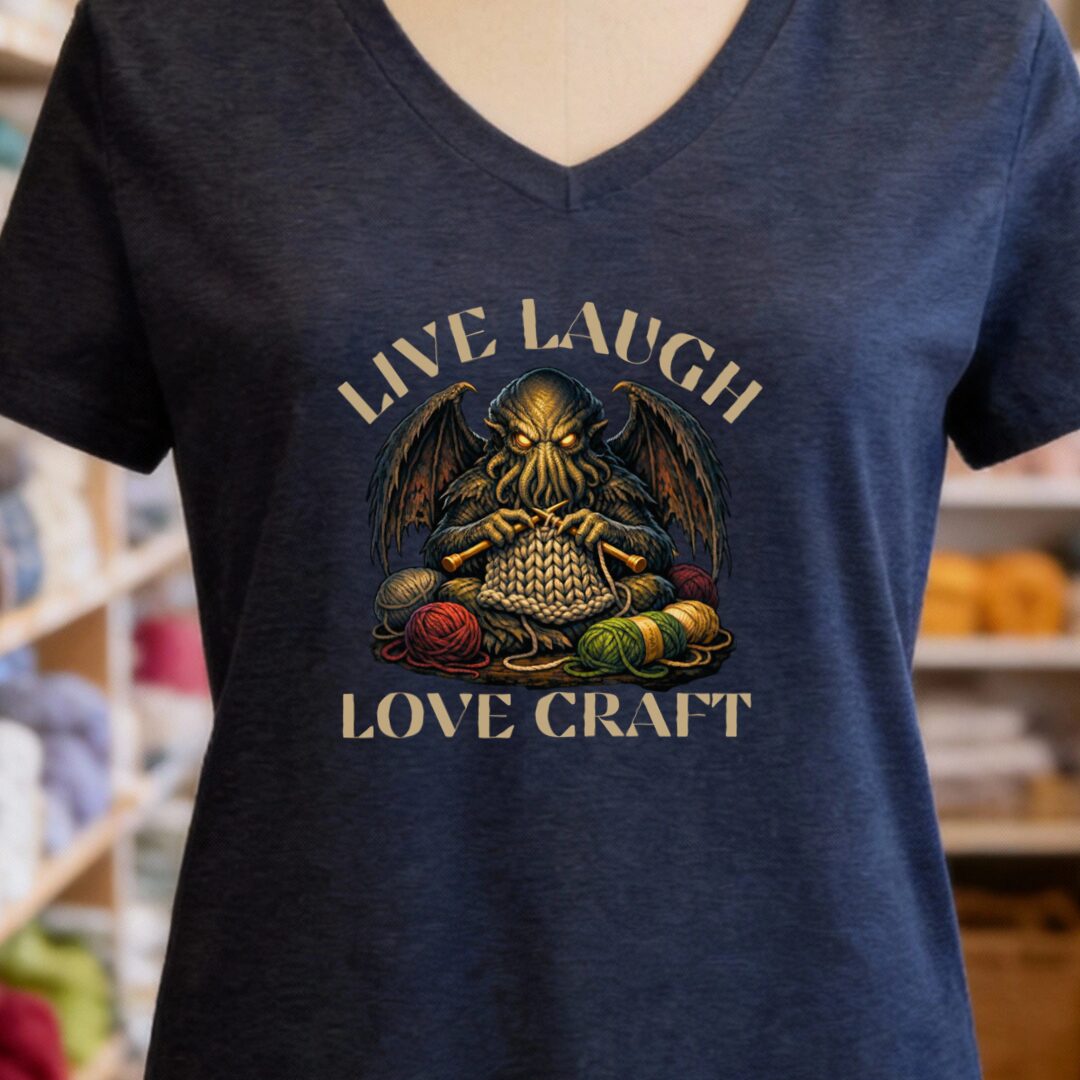 Live Laugh Lovecraft V-Neck T-Shirt Navy t-shirt