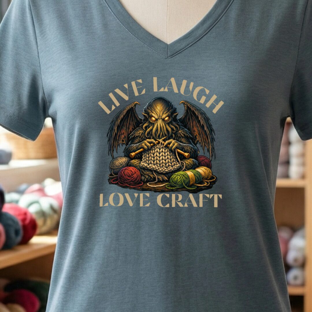 Live Laugh Lovecraft V-Neck T-Shirt Slate t-shirt