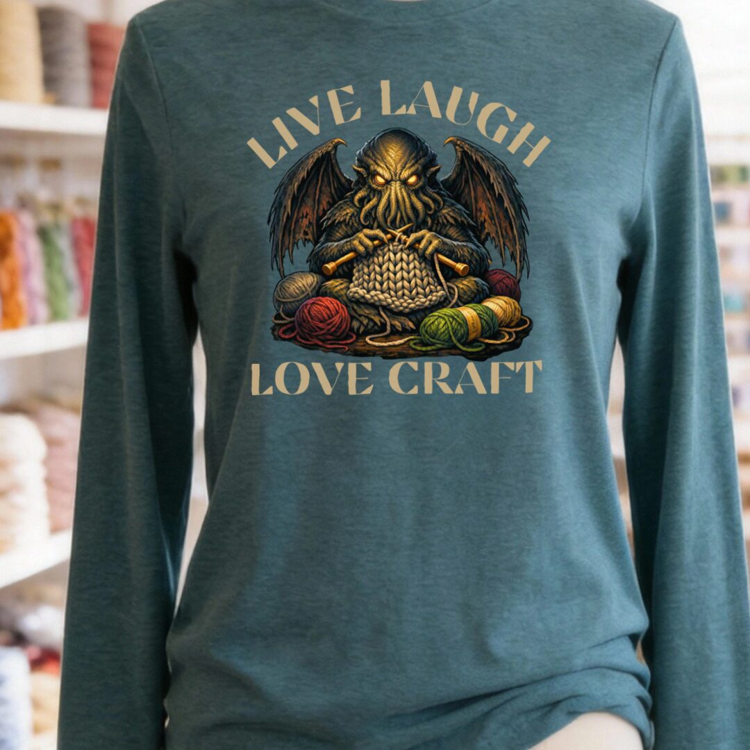 Live Laugh Lovecraft Long Sleeve Tee Teal Blue t-shirt