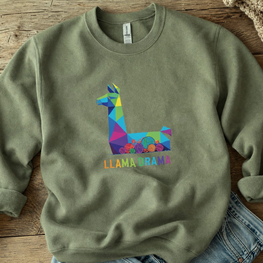Llama Drama Sweatshirt Military Green t-shirt