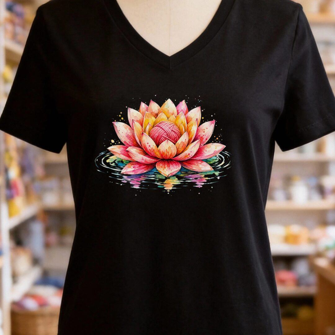 Lotus Yarn V-Neck T-Shirt Black t-shirt