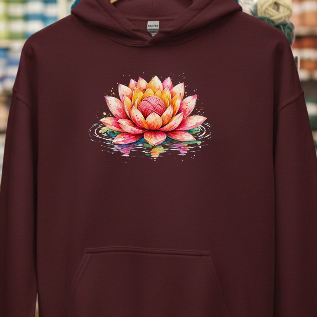 Lotus Yarn Hoodie Maroon t-shirt