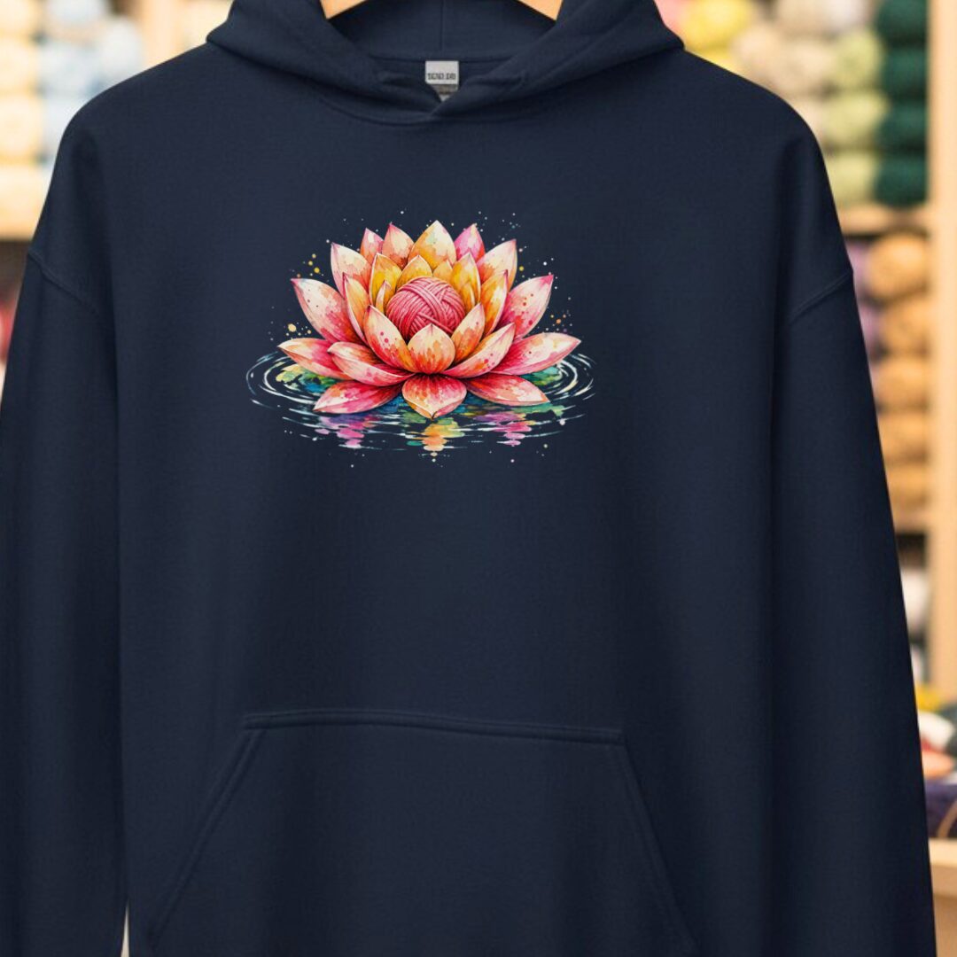 Lotus Yarn Hoodie Navy t-shirt