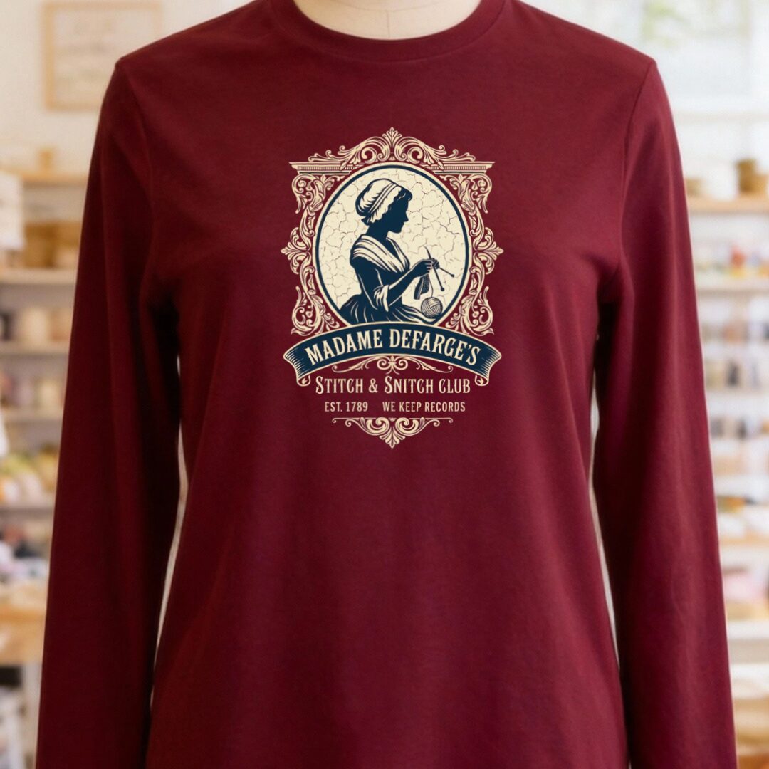 Madame Defarge Club Long Sleeve Tee Maroon t-shirt