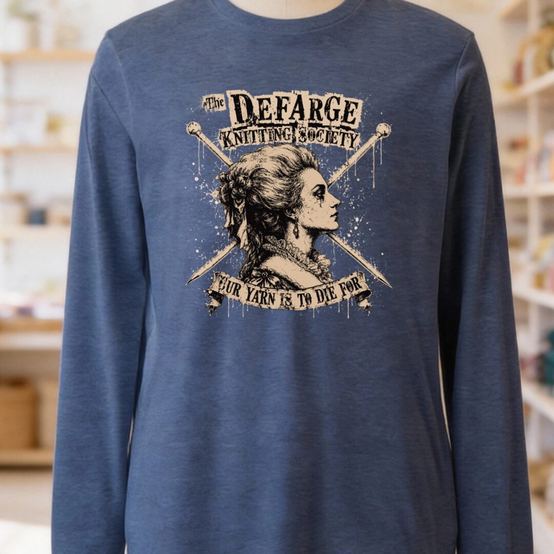 Madame Defarge Society Heather Navy Long Sleeve Tee.jpg