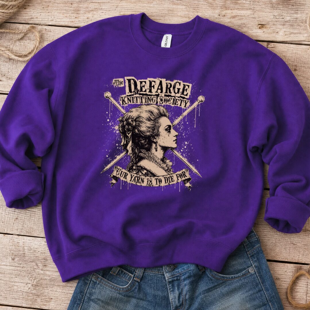 Madame Defarge Society Sweatshirt Purple t-shirt