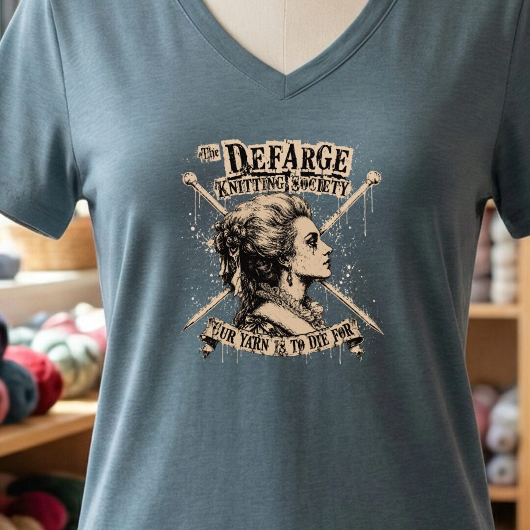Madame Defarge Society V-Neck T-Shirt Slate t-shirt