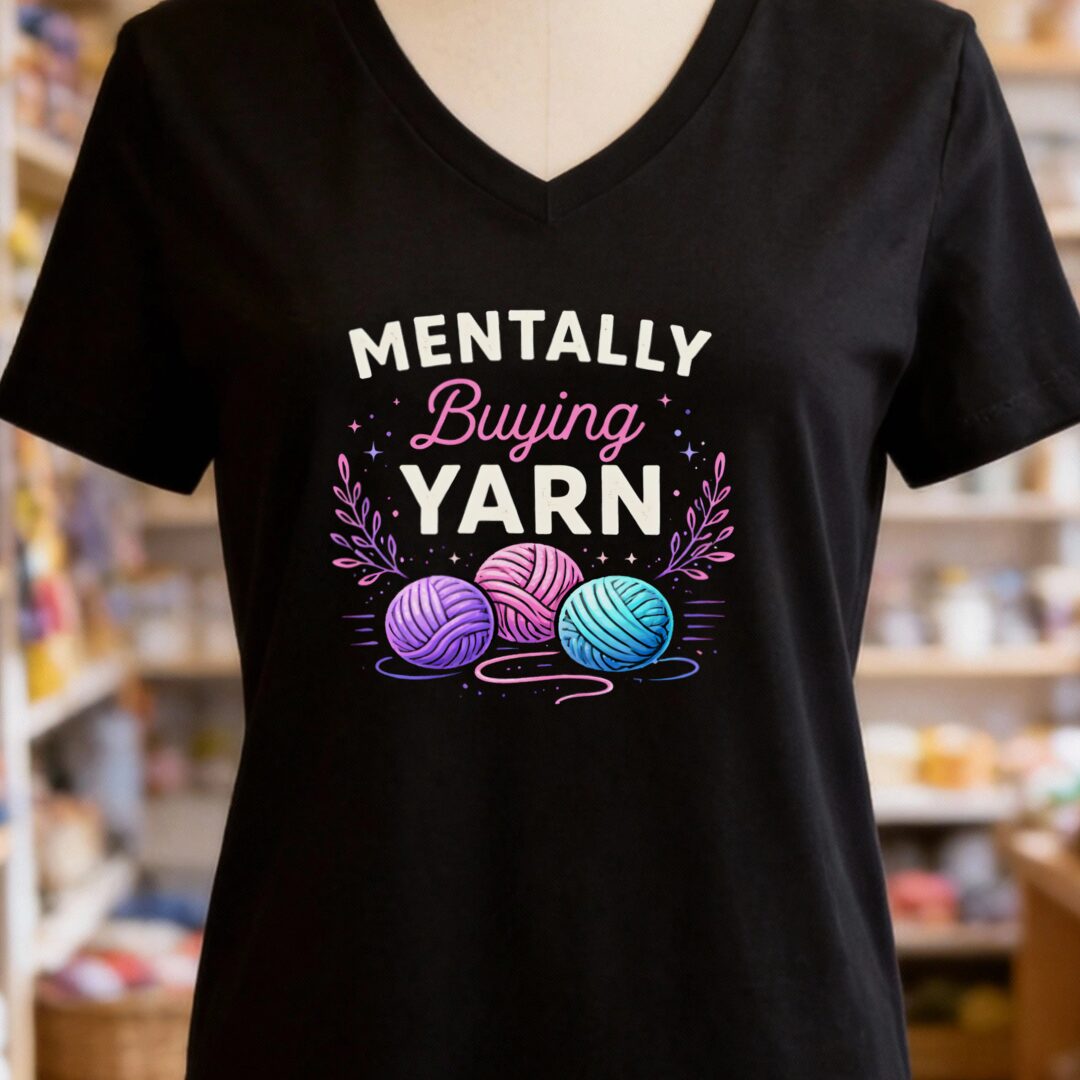 Mentally Buying Yarn V-Neck T-Shirt Black t-shirt