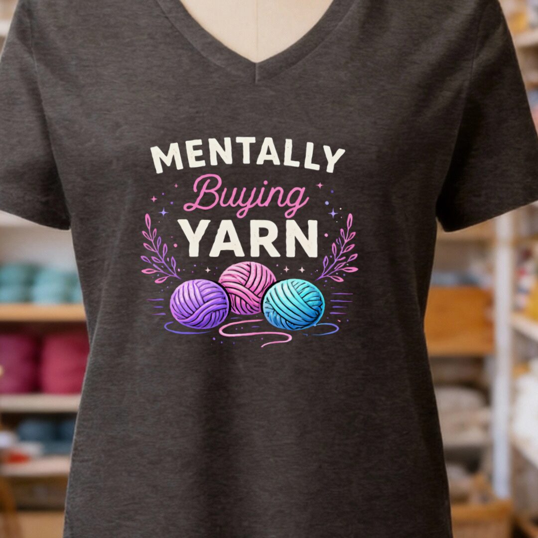 Mentally Buying Yarn V-Neck T-Shirt Dark Grey t-shirt