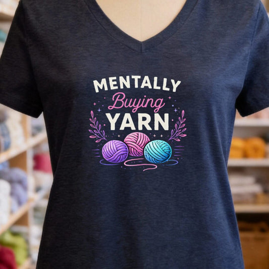 Mentally Buying Yarn V-Neck T-Shirt Navy t-shirt