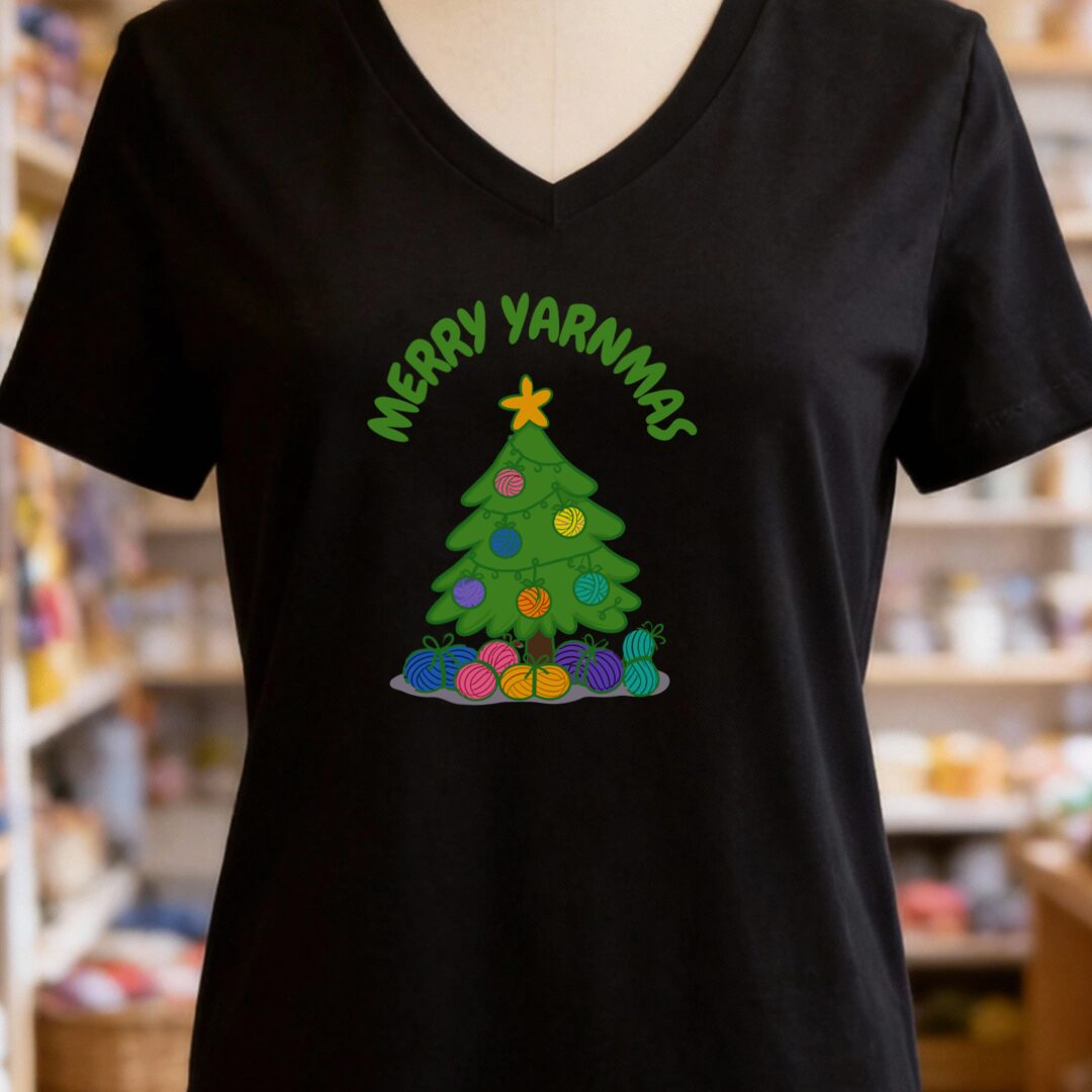 Merry Yarnmas V-Neck T-Shirt Black t-shirt