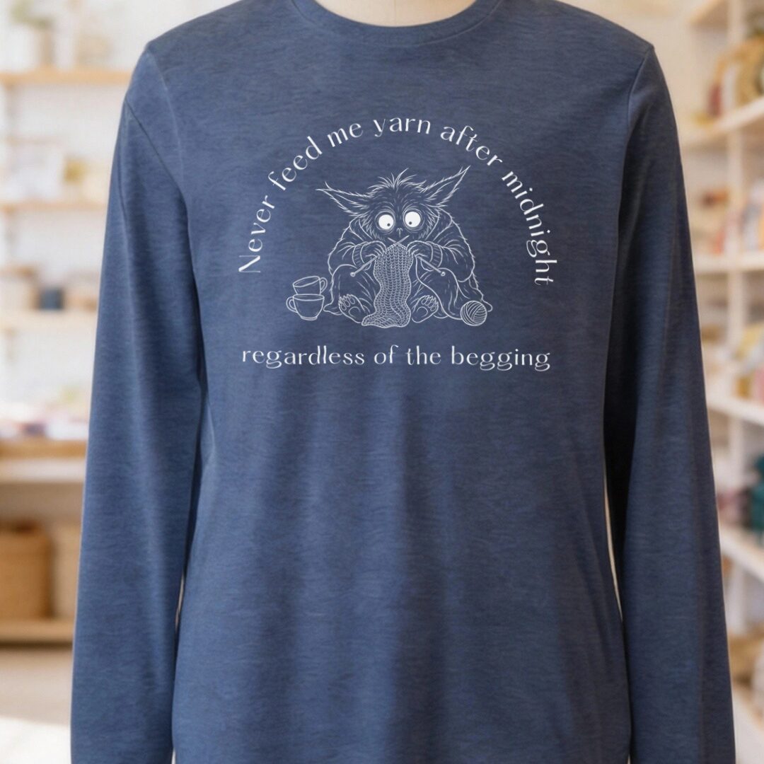 Midnight Yarn Gremlin Heather Navy Long Sleeve Tee.jpg