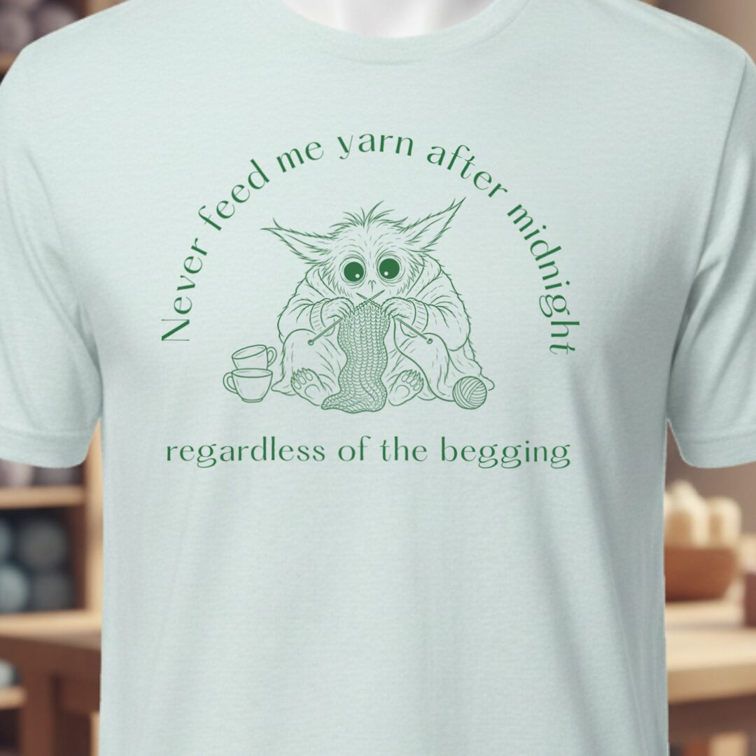 Midnight Yarn Gremlin Ice Blue T-Shirt.jpg